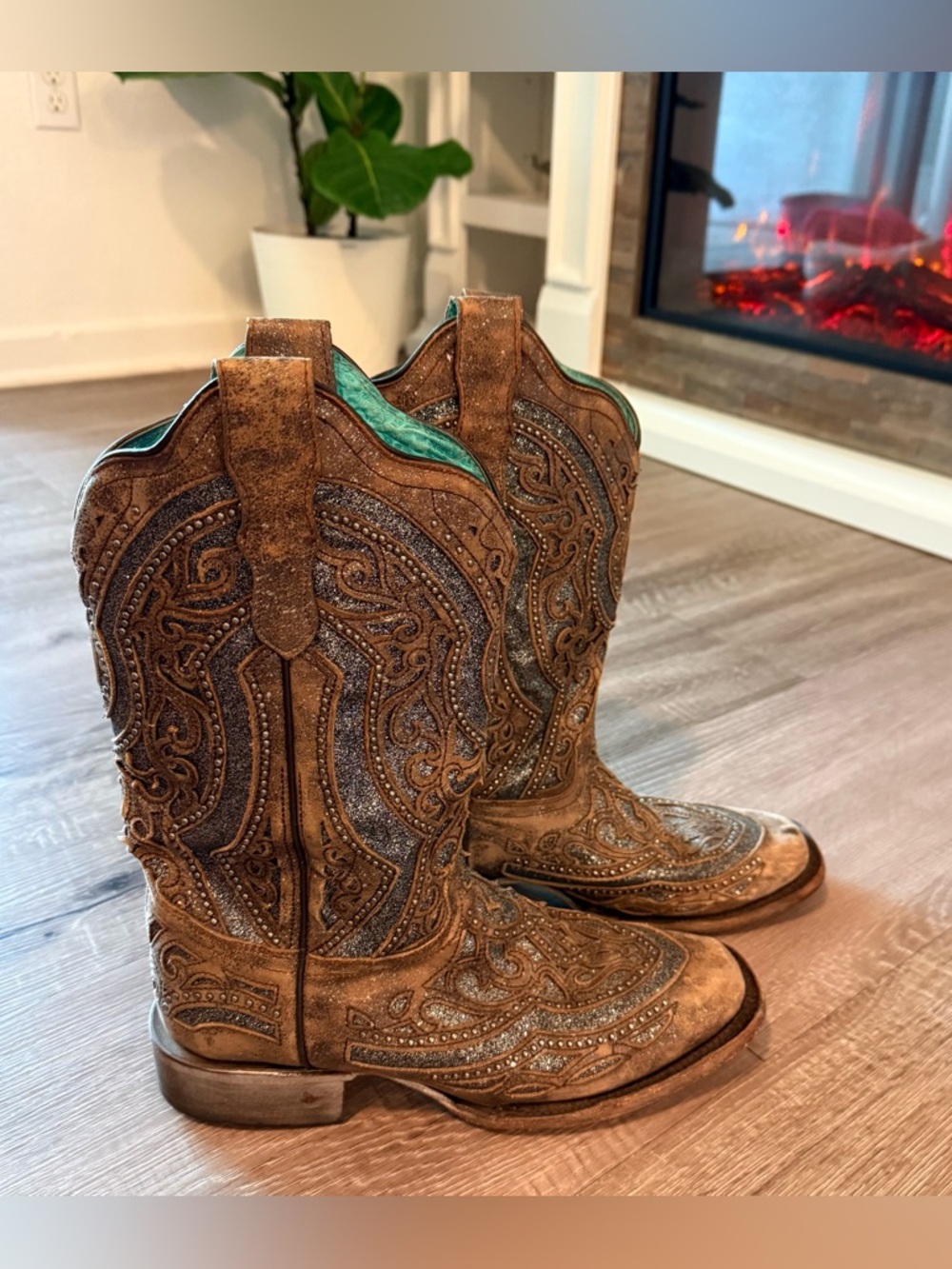 Corral 1512 Women’s 9.5 Western Cowboy Boots Brown Glitter Studded Embroidered